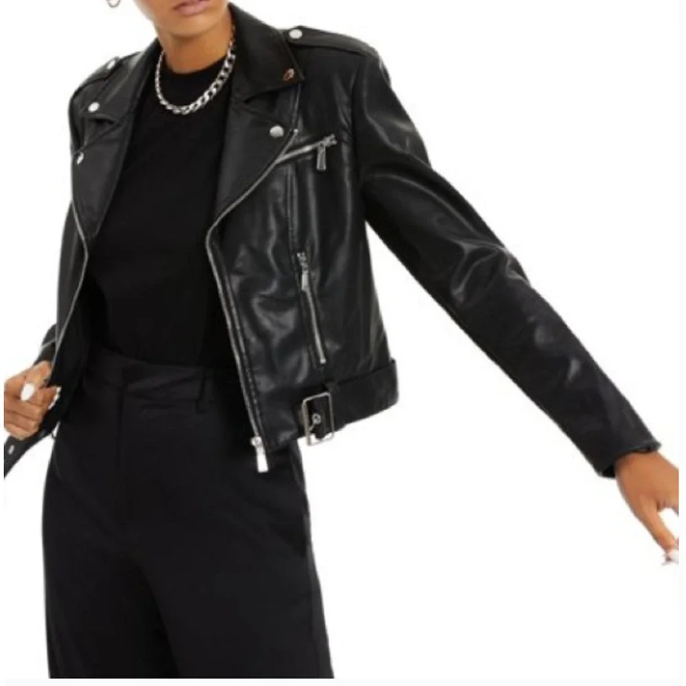 Danielle Bernstein Womens Faux-Leather Moto Motorcycle Jacket, Black, XL - Picture 2 of 13